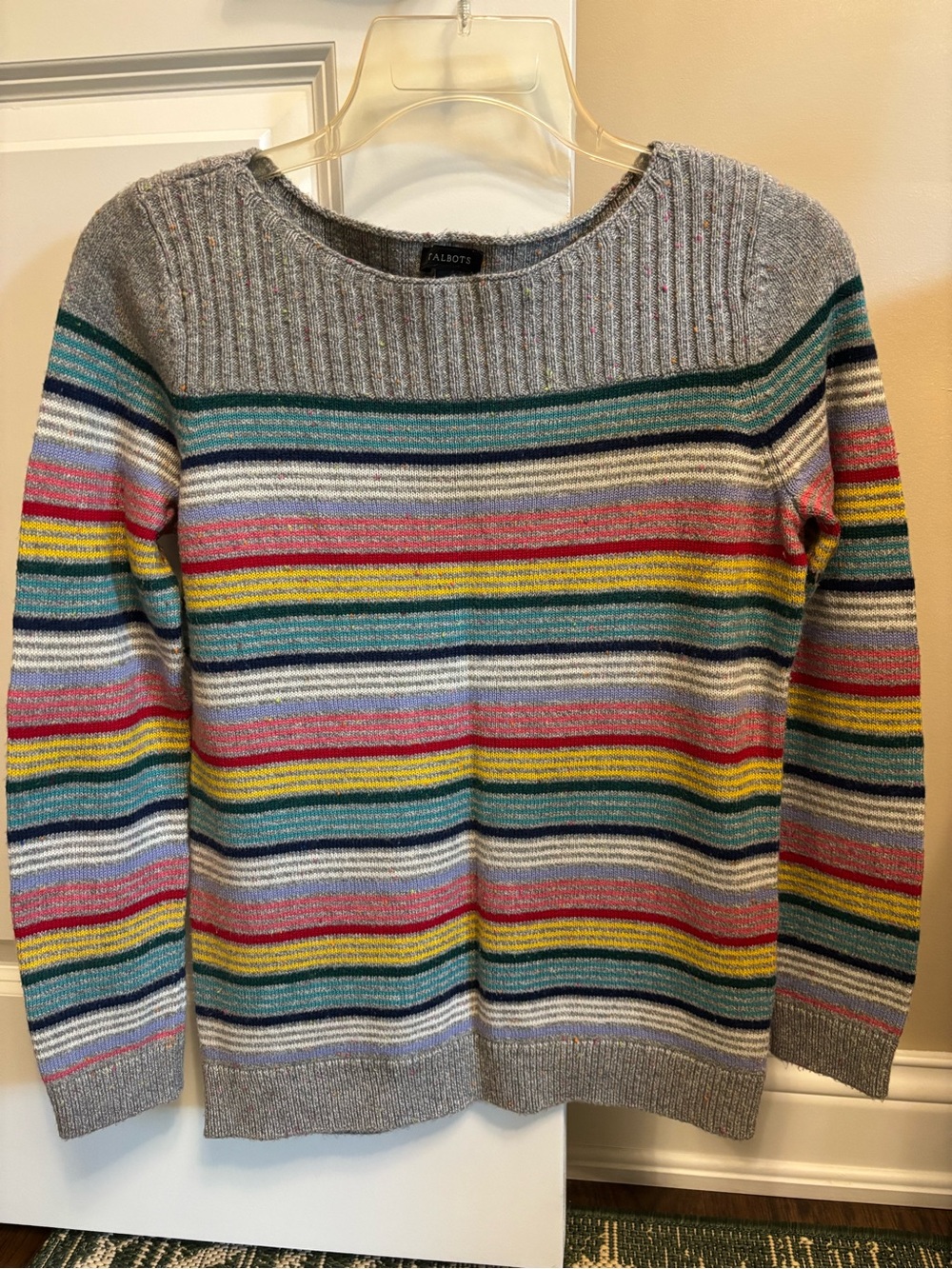 Talbots Gray Sweater with Multicolor Stripes